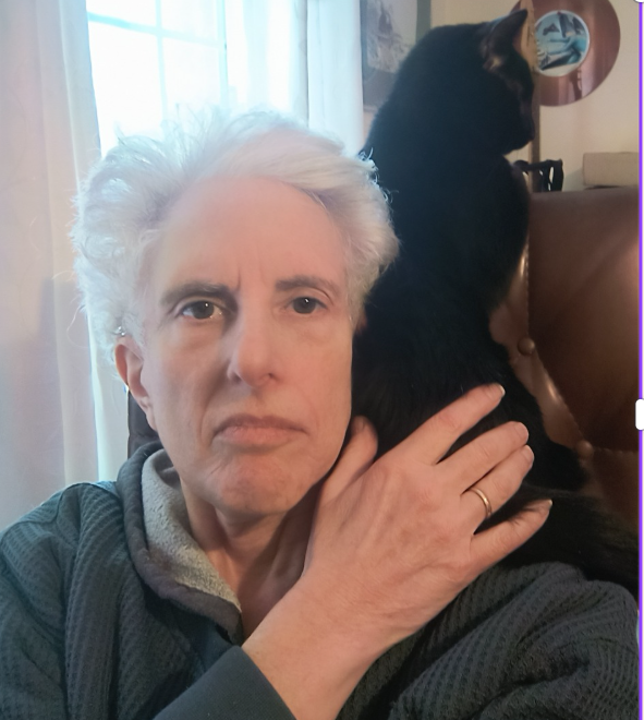 Caroline Bogart, founder of Printprep.art, with her cat