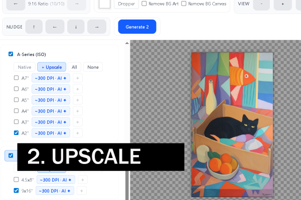 AI upscaled to print quality at 300 DPI